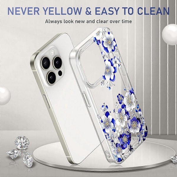 Blommig Skal för iPhone 15 Pro PC + TPU Transparent Fodral