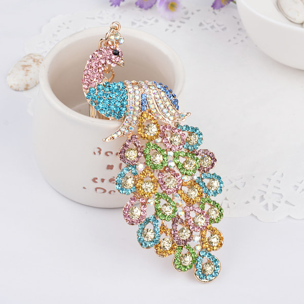1 stk. Påfugl Nøglering Taske Charm Kompatibel Fjer Nøglering Colorful