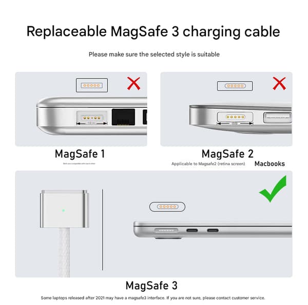 Magnetisk USB C til Magsafe 3 ladekabel (140w), magnetisk ladekabel