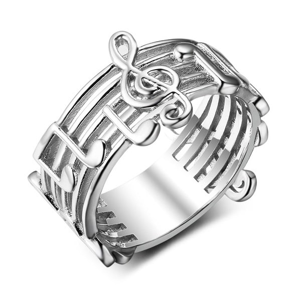 Platinabelagte Diamantringer Musikknote Mønster Ringer 7