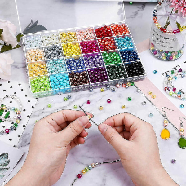 1680 stk. 6 mm 24 Farver Runde Perler Hulperler Til Smykkefremstilling Løse Spacer Perler Til Juvel