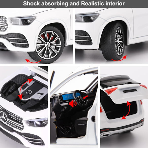 Kompatibel med 1/24 Legering Støbt Benz GLE 350 Legetøjsbil med Lyd og Lys Træk Tilbage Samlerobjekt Modelbil til Børnegaver (Hvid)