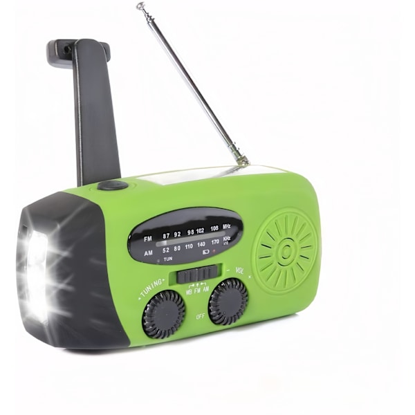 Påskerbjudanden! Högkvalitativ Vevradio med Solceller, Ficklampa och 2000mAh Powerbank SOS Nödsituation - grön 300 green