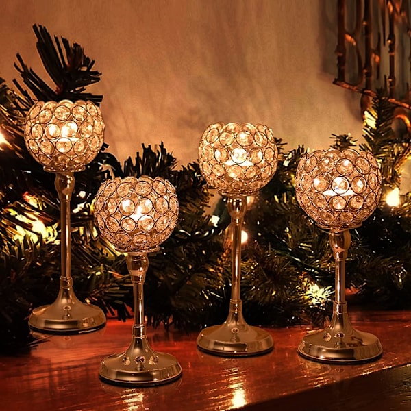 2 ljusstakar i guld kristall (höjd: 25 cm)