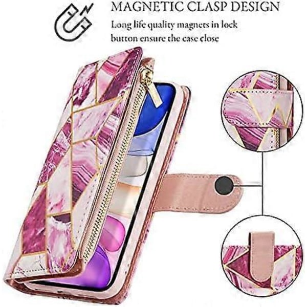 Pung Etui til iPhone 16 Pro Max, PU Læder Etui Magnetisk Lukning Håndtaske Lynlåslomme Etui Støtteben Kortpladser med Håndrem Marple Flip Etui f