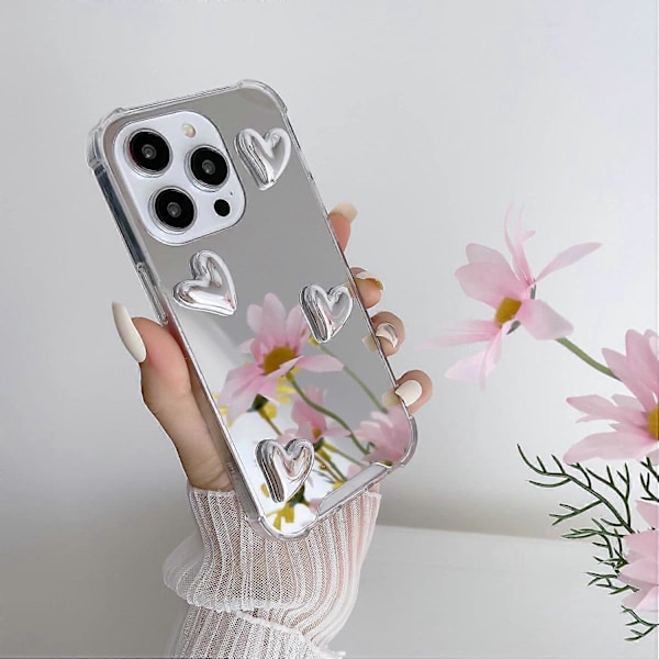 1 stk. til iPhone 15 Pro Max Spejl Cover, Fleksibelt Sødt Hjerte Blød Silikone Klar Makeup Spejl Kvinder Piger Stødsikkert Beskyttelses Cover til iPhone 15