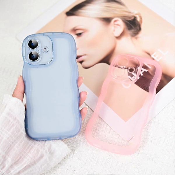 1 st Kompatibel med iPhone 16 Skal 6.1\" 2024, Sött Kawaii Lockig Vågformad Ram Mjukt Silikon Stötsäkert Skyddande Telefonskal för Kvinnor Flickor, Cl