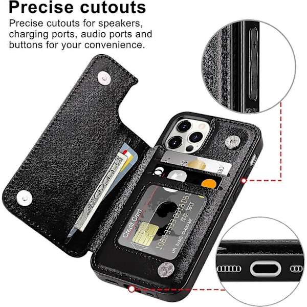 iPhone 15 Pro Wallet Etui med Kortholder Slids Stødsikkert Etui Flip Folio Blødt PU Læder Magnetisk Lukning Beskyttelses Etui Cover (Sort)