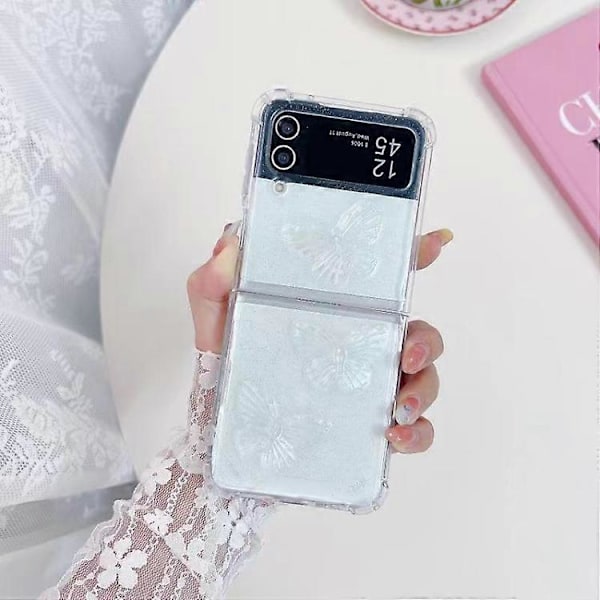 Samsung Galaxy Z Flip3 -puhelimelle läpinäkyvä kristalliperhonen TPU-puhelinkotelo