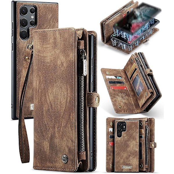 Brun Avtagbart Samsung Galaxy S20 Fodral Portabel Plånboksdesign TPU Läder Ställ Magnetisk Snodd Flip Kortplatser Stängning 2 i 1 Fodral Skydd Samsung Ga