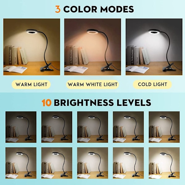 LED læselampe, læselampe sengeklemme black