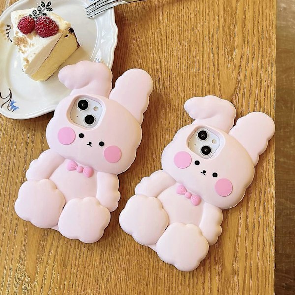 1 st Kanin Skal för iPhone 15 Pro Max, Kawaii Skal 3D Silikon Tecknad Bomulls Kanin Skal Roligt Passar iPhone 15 Pro Max Sött Skal Mjukt