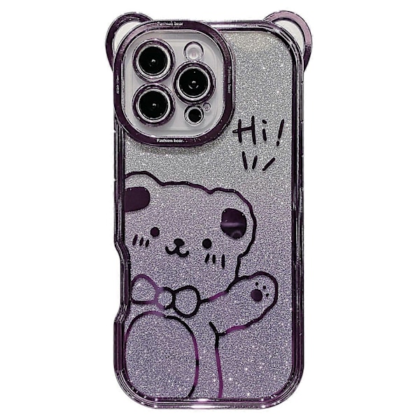 Sødt Bjørn Elektroplettering TPU Telefoncover med Gradient Glitter Papir til iPhone 16 Pro Max