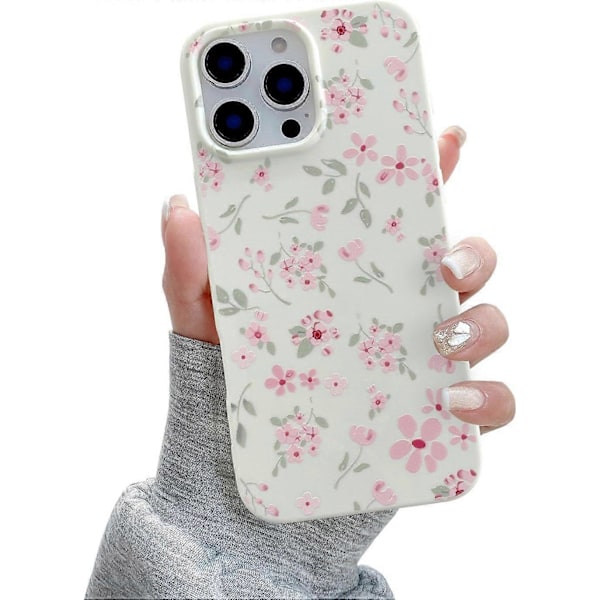 iPhone 16 Pro Max -kotelo, söpö vaaleanpunainen kukka-aiheinen esteettinen puhelinkotelo, korotettu kameran suojaus pehmeä ohut TPU iskunkestävä suojapuhelin C