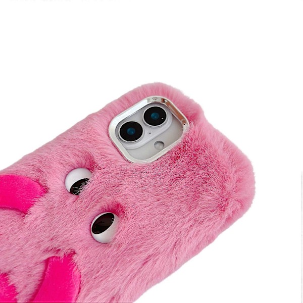 Fluffy telefoncover med lange ben og udtryksfulde øjne til iPhone 16 - Sort