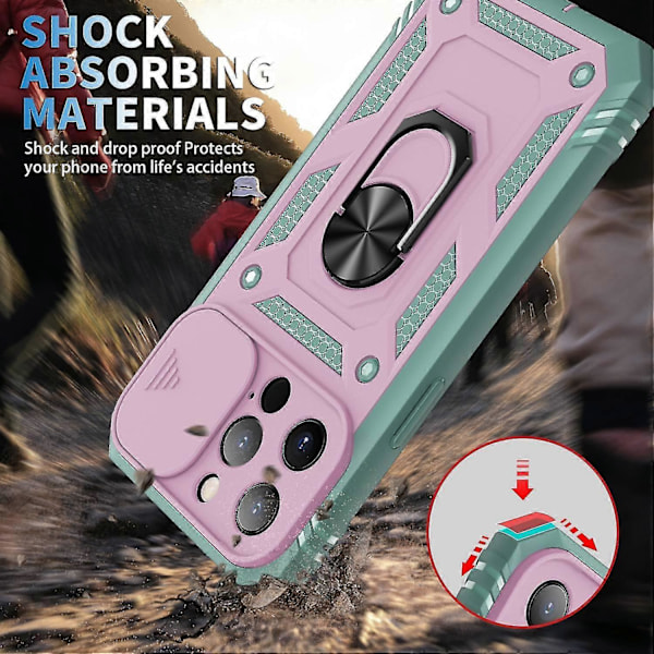 Til Iphone 13 Pro Max Militær Skydevindue Beskyttelsesetui Pink/Grå Grøn