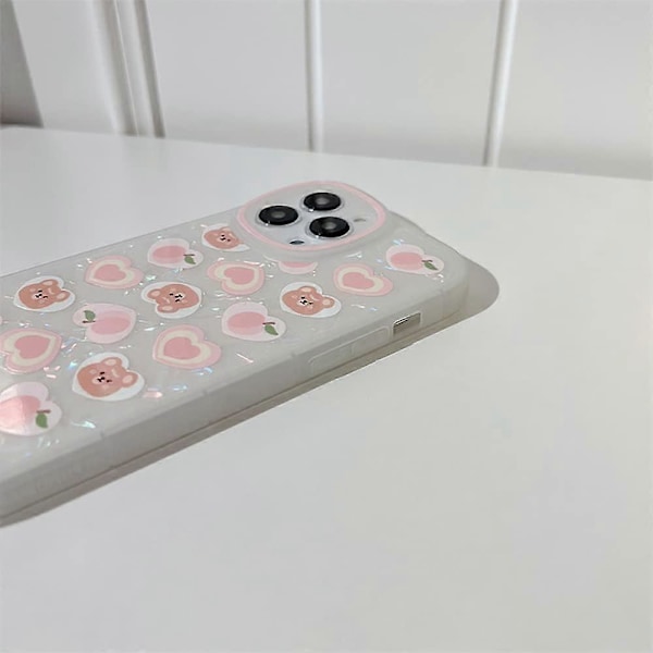 Sødt Æstetisk Kærlighedshjerte Bjørnemønster Etui med Perle Telefon Charm til iPhone 15 Kvinder Pige Design