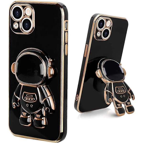 Kompatibelt med iPhone 13 Skal Sött 3D Astronaut Ställ Design Kameraskydd Stötsäkert Mjukt Baksida Skal för Apple iPhone 13 Mobilskal Svart