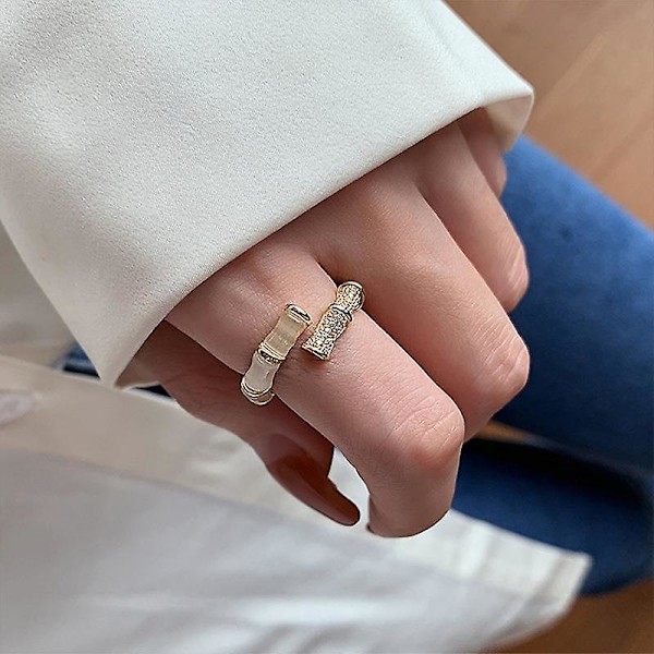 Geometrisk Type Indlagt Zirkon Åben Bambus Design Ring