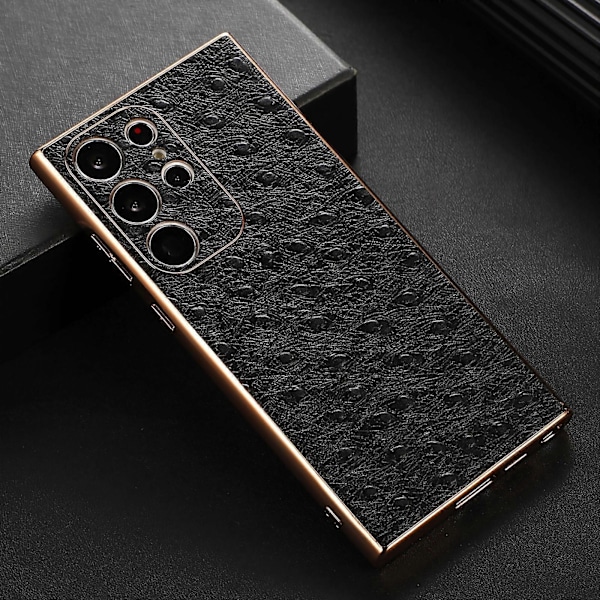 För Samsung Galaxy S23 Ultra 5G Läder Struts Textur Nano Elektroplätering Mobilskal