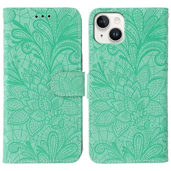 Yhteensopiva iPhone 15 -kotelo pitsikukilla PU-nahkainen lompakkokotelo