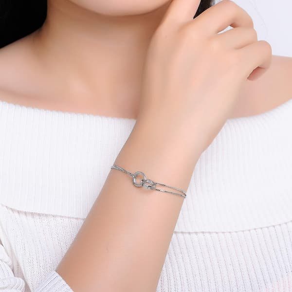 Dobbeltkæde Cirkel Armbånd 925 Sterling Sølv Charm Armbånd