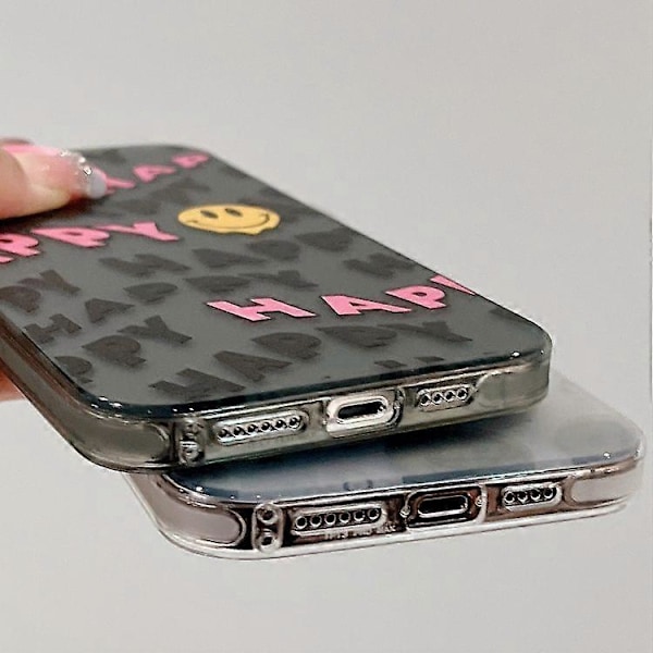 iPhone 15 -puhelimen suojakuori, jossa on englanninkieliset merkit