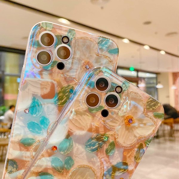 Kompatibelt med iPhone 13 Pro Max Blomfodral för Kvinnor Flickor Glänsande Fodral Glitter Målning Blommig Mjukt Skyddande Fodral för iPhone 13 Pro Max 6.7 Tum-P