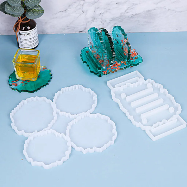 2 forme med 4 uregelmæssige coasters, coaster-beslag