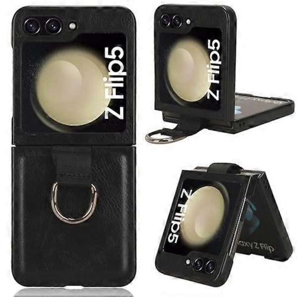 Til Samsung Galaxy Z Flip5 Ring PU Læder PC Mobiltelefon Cover