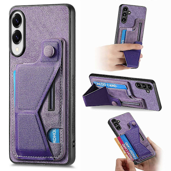 För Samsung Galaxy S25 Edge Skal med Kortfack Ställ Retro Läder Baksida - Lila