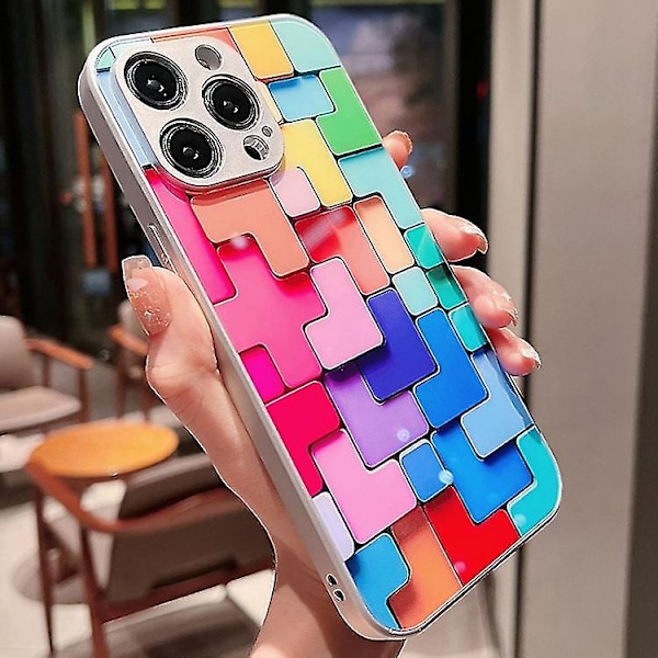 Färgglatt leksaksbyggklotsmönster stöttåligt glasskal för Iphone 14