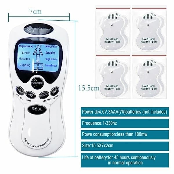 TENS-enhet, EMS, 8-i-1 stimulering, smertebehandling, elektroterapi massasje DHL