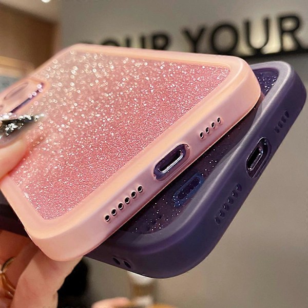 För iPhone 15 Pro Skal Gradient Glitter Stötsäkert PC+TPU Telefonskydd med Linsskydd