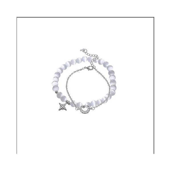 Dobbeltlags katteøje sten stjerne måne perlekæde armbånd