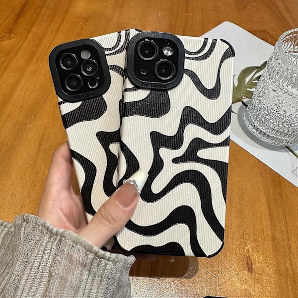 Designat för iPhone 14 Skal, Mjukt PU-läder TPU och Söt Konst Vågig Målad för Kvinnor Flickor, Slimmad Skyddande Stötsäker Kompatibel med iPhone Ca