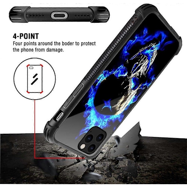 Etui kompatibelt med iPhone 11 Pro Max, kranier med 4 hjørner Stødsikker beskyttelse Blød silikone TPU-kofanger og hårdt PC-mønster bagsideetui til iPhone