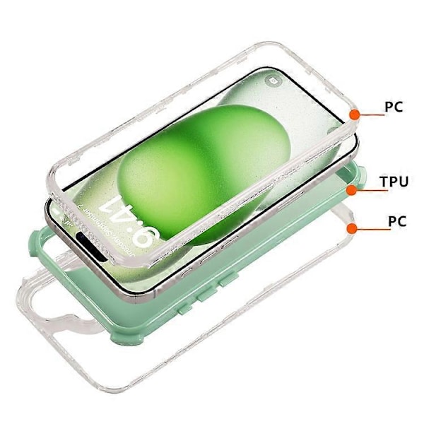 Yhteensopiva iPhone 16 Plus -kuori 3-in-1 pudotussuojattu PC+TPU-puhelinkuori