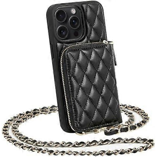 Plånboksfodral för iPhone 15 Pro Max 6.7\", Lyxigt Lamb-mönstrat Quiltat Läder Crossbody Mobilskal med Kortfack med Dragkedja och RFID-skydd för Kvinnor