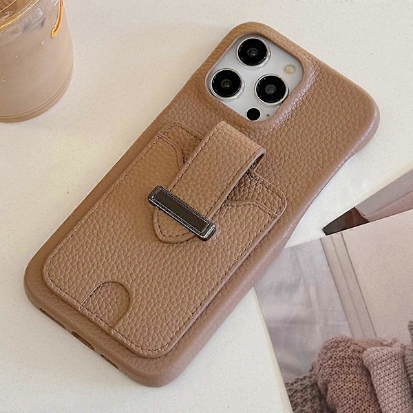 Etui til iPhone 15 Pro med kortlommer, litchi-tekstur læder + PET telefoncover