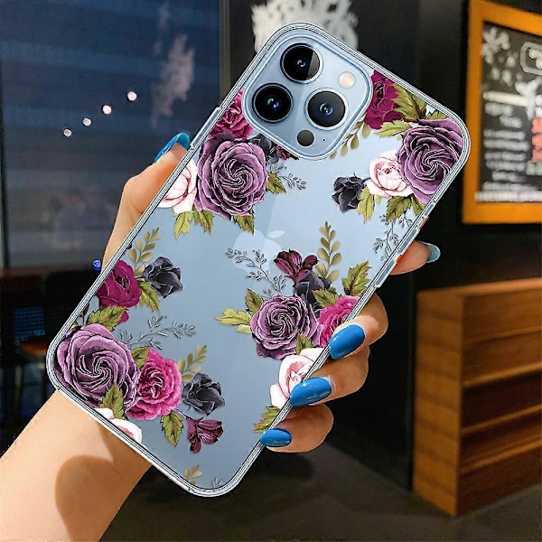 Etui Kompatibelt med iPhone 14PRO MAX Style 3, Transparent silikonecover med blomstermønster til iPhone 14PR OMAX