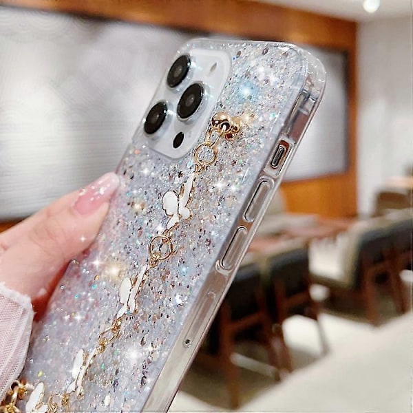 iPhone 15 Tähtikuvioinen Paljetti Perhonen Ketju Epoksi TPU Puhelinkotelo
