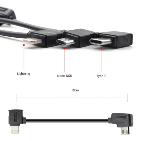 USB-C til Micro-USB kabel til DJI Mavic - 15cm Sort