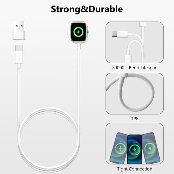 4-i-2 lader for Apple Watch, multilader Apple Watch og iPhone iWatch magnetisk lader Apple Watch ladekabel
