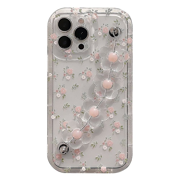 Läpinäkyvä kukka-aiheinen TPU-puhelinkotelo iPhone 13 Pro Max -puhelimelle, jossa kukkakoruketju