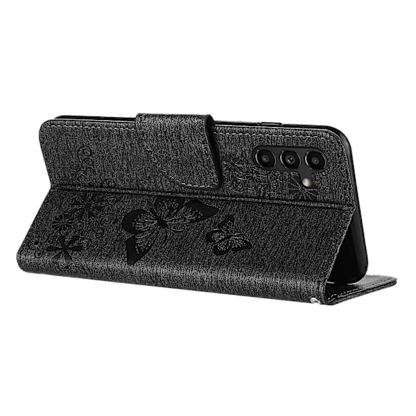 Til Samsung Galaxy A16 5G Etui Sommerfugle Blomst Læderpung Flip Telefon Cover - Sort