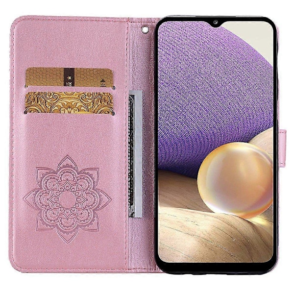 Fodral till Samsung Galaxy S25 Uggla Blomma Präglat Läderplånboksfodral med Rem - Roséguld