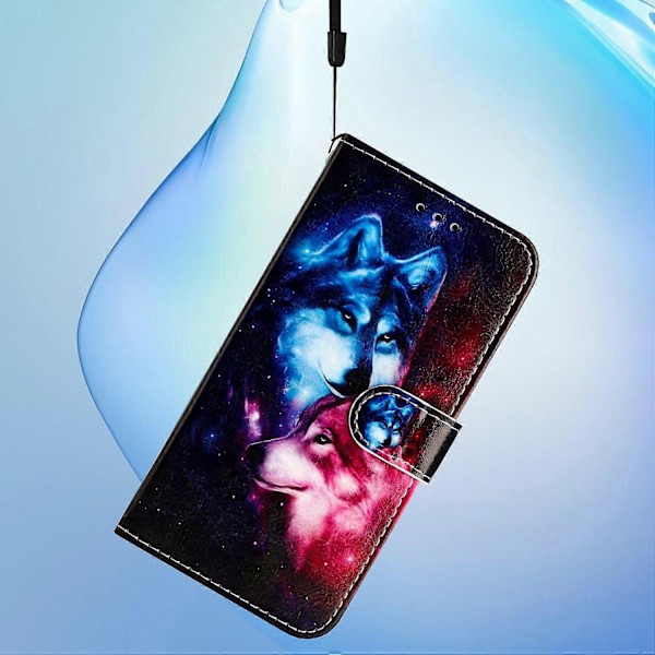 För iPhone 15 Pro Fullständigt Skydd Telefon Läderfodral Mönstertryck Ställ Plånboksfodral