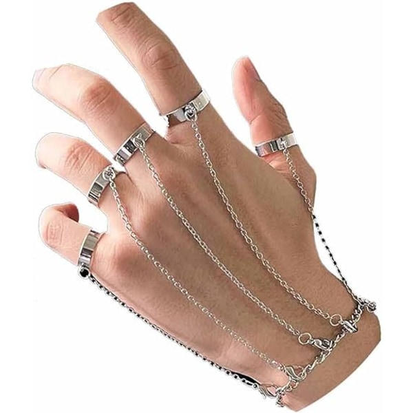 Boho multilayer fingerring armbånd sølv slavearmbånd vintage T