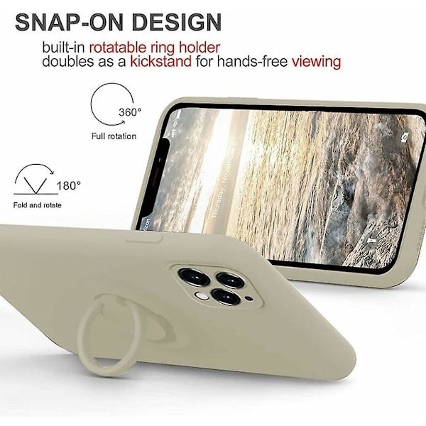 Hvid. Gælder for Apple 12 Pro Max 6.7'' Silikone Beskyttelsesetui med Ring 360 Roterende Holder til Apple - Magnetisk Bilholder